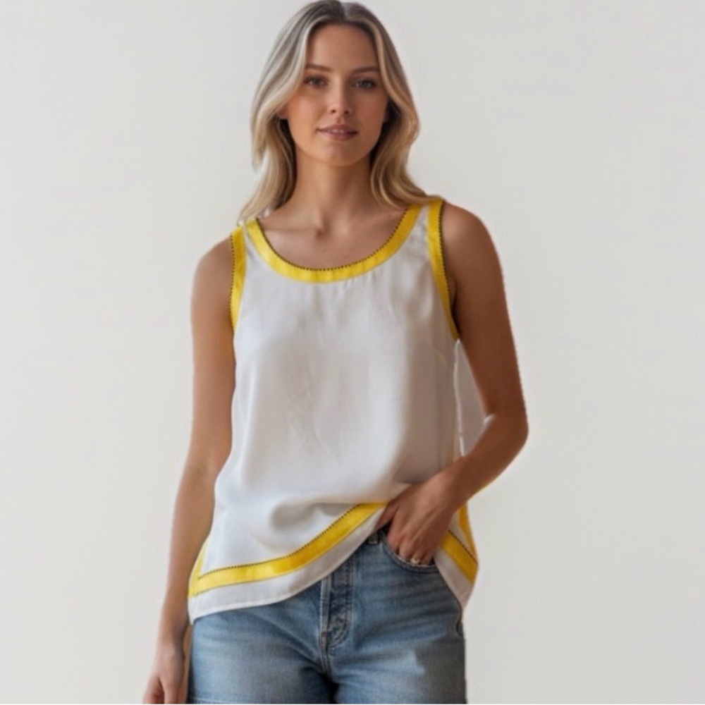 Marella Italian white yellow top L NWT Silk